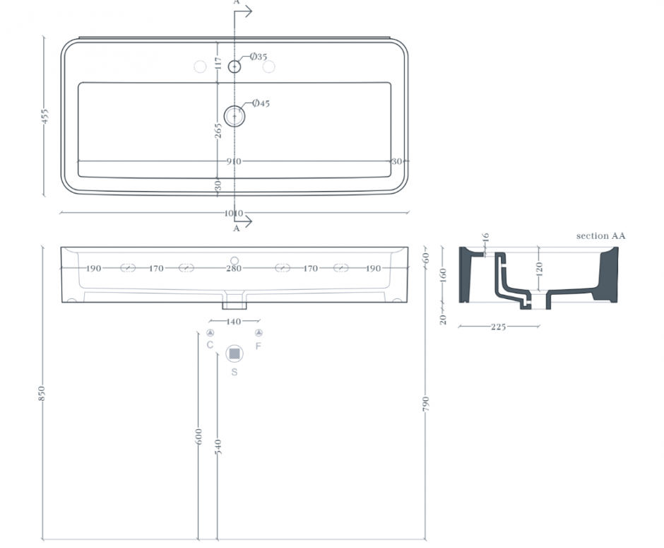 Прямоугольная раковина Artceram Rodolfo ROL005 100x45 см ФОТО
