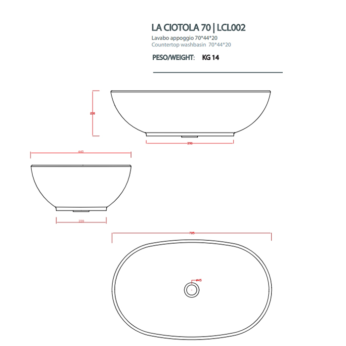 Раковина Artceram La Ciotola LCL002 70х44 ФОТО