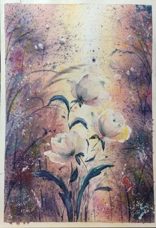 Акварель "Цветы на рассвете"