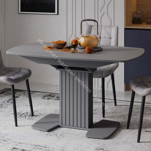 Стол обеденный раздвижной «Хилтон» Тип 2 Графит матовый, Стекло матовое серое