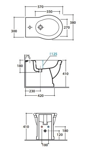 Биде напольное Globo Paestum PA026 57 х 38 см схема 2