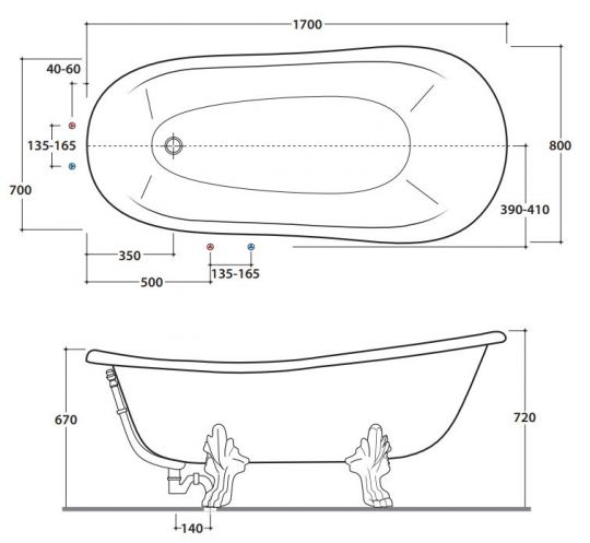 Ванна из искусственного камня Globo Bathtubs PA100 170x80 схема 2