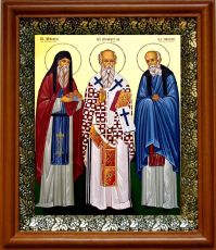 Икона Спиридон и Никодим Печерские в киоте с басмой Виноградная Лоза (UV-печать)(30922)