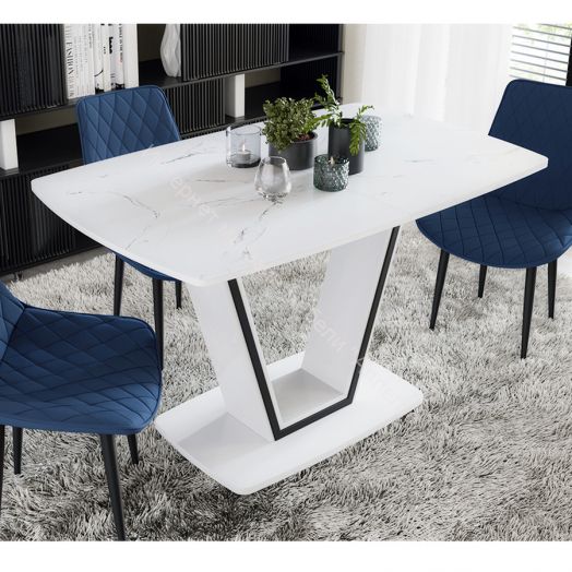 Стол обеденный «Дели» Тип 1 Белый глянец, Стекло матовое белый мрамор