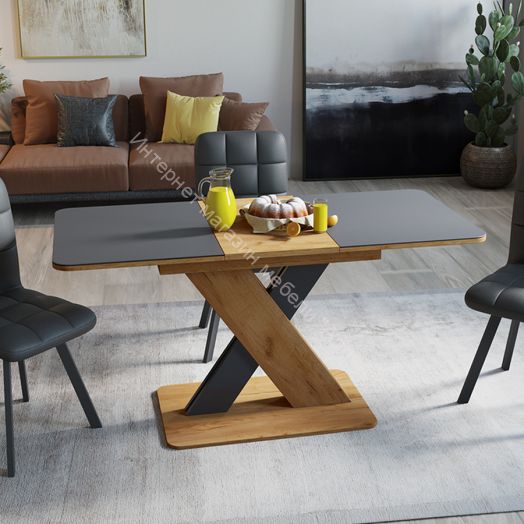 Стол обеденный раздвижной «Люксембург» Тип 1 Дуб Крафт золотой, Серый, Стекло серое матовое