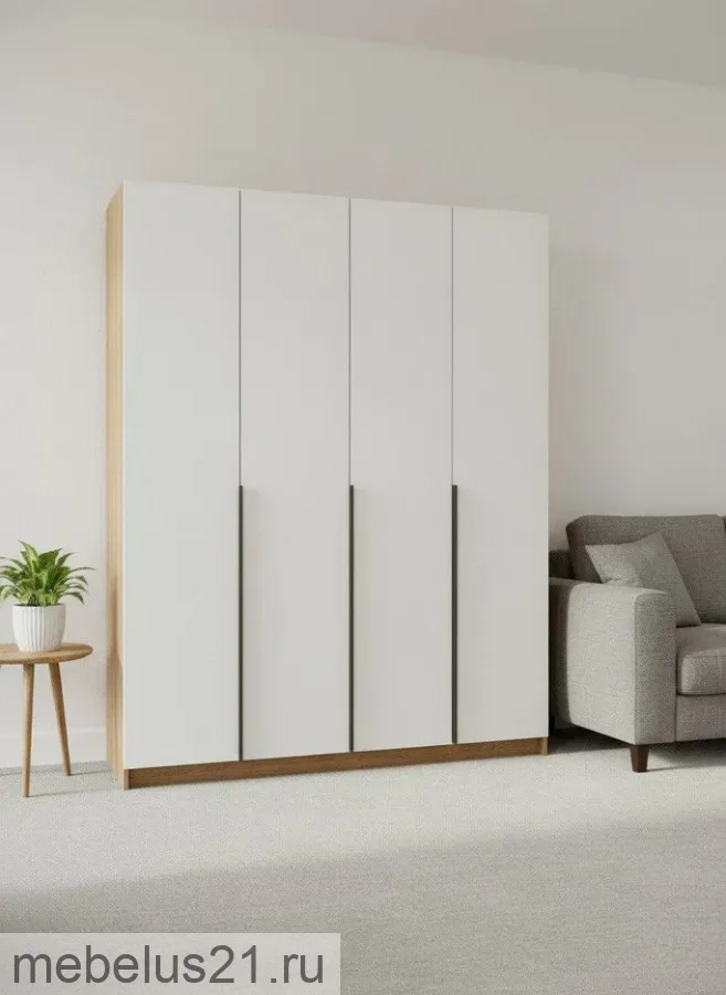 Шкаф 4-х дверный Лион Сонома/Белый