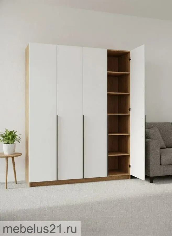 Шкаф 4-х дверный Лион Сонома/Белый