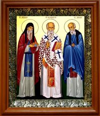 Икона Спиридон и Никодим Печерские в киоте с басмой Виноградная Лоза (UV-печать)(30923)