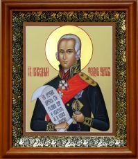 Икона Феодор Ушаков в киоте с басмой Виноградная Лоза (UV-печать)(31015)