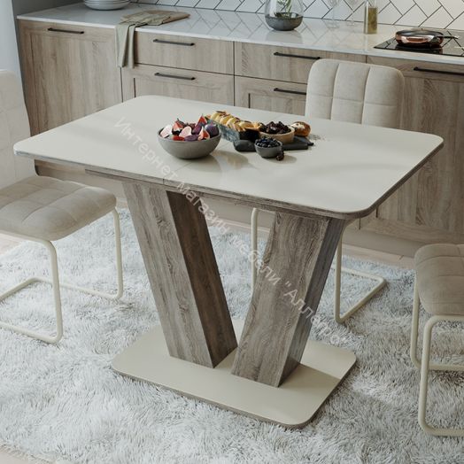 Стол раздвижной «Чинзано» Тип 1 Дуб Сонома трюфель, Стекло бежевое матовое