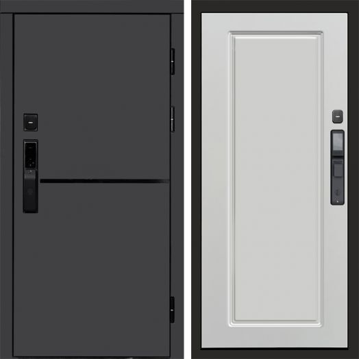 Входная дверь ВДК Тренд Графит с электронным замком - Гранд Белый софт