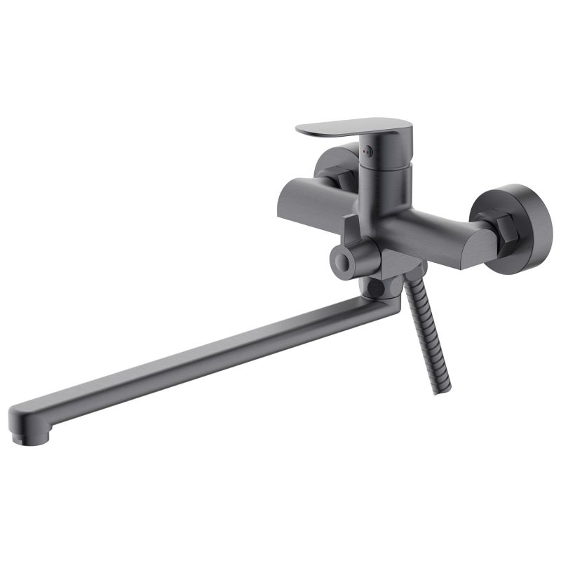 Смеситель для ванны Azario Alanti длинный излив, с ручным душем, графит AZ-K1732GR