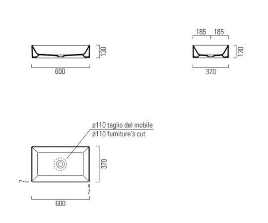 Накладная прямоугольная раковина GSI Kube X 9453 60х37 см схема 2