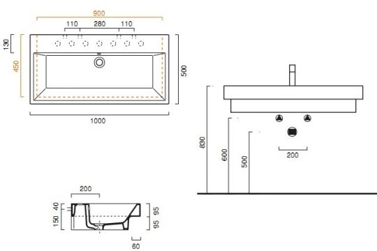 Раковина Catalano Zero 121010001 100х50 схема 2 Раковина Catalano Zero 121010001 100х50 схема 2