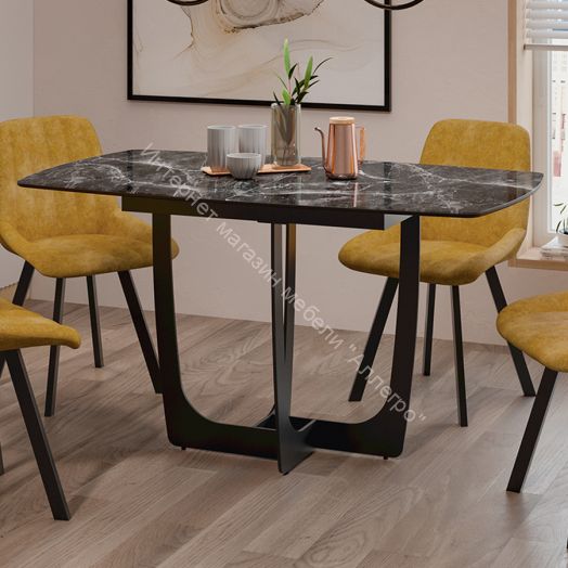 Стол обеденный «Орфей» Черный муар, Стекло глянцевое черный мрамор