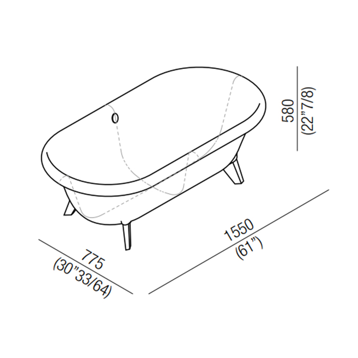 Овальная отдельностоящая ванна Agape Ottocento AVAS0967ZLBR 155x77,5 см ФОТО
