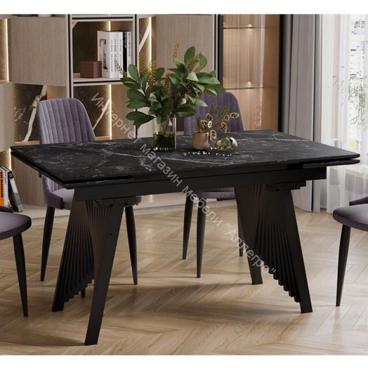 Стол обеденный "Шелдон" Тип 1 Черный муар, Керамика матовая чёрный мрамор