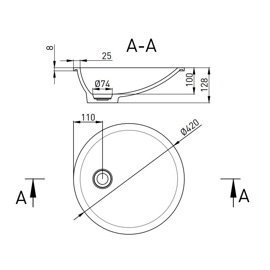 Белая встраиваемая круглая раковина Salini Marea 08 42х42 ФОТО