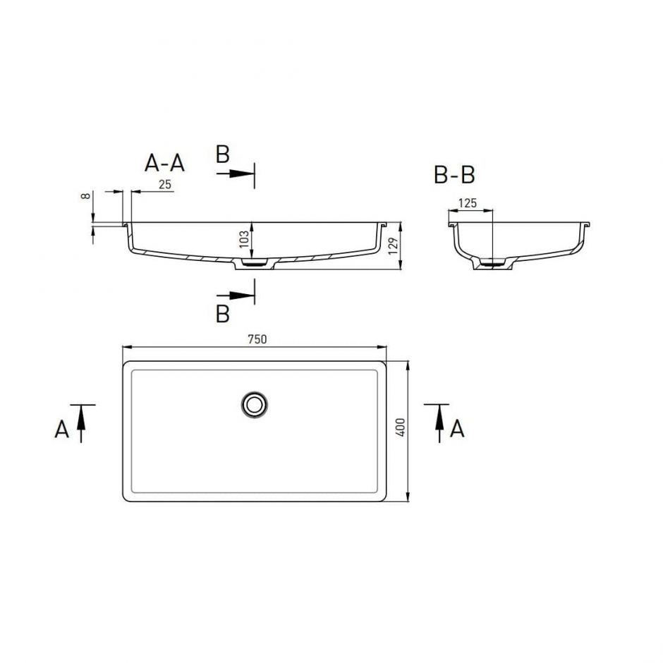 Белая встраиваемая прямоугольная раковина Salini Marea 10 75х40 ФОТО
