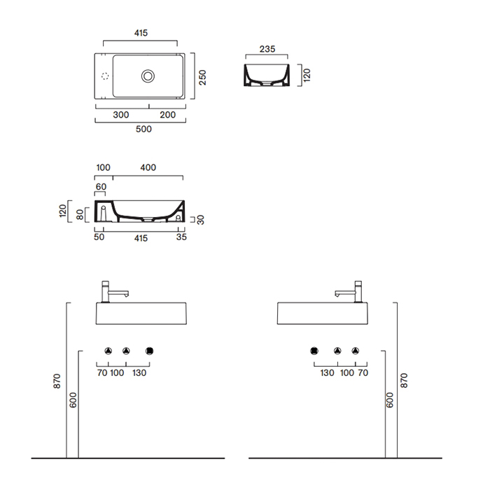Раковина 50x25 Catalano PREMIUM без отв. под смеситель покрытие Cataglaze+ цвет белый глянцевый 220520001 ФОТО
