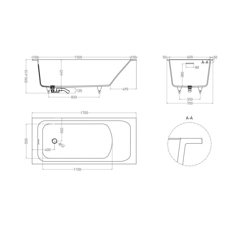 Белая ванна из искусственного камня Salini Orlanda KIT 170х70 RAL 102111G ФОТО