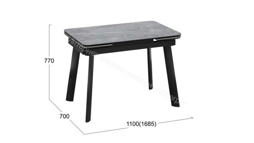 Стол обеденный «Джойс» Тип 1 Черный муар, Керамика матовая серый мрамор