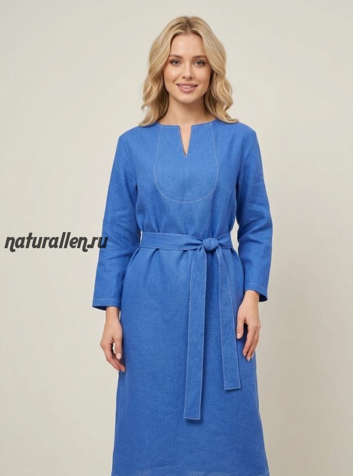 Льняное платье-бохо с поясом