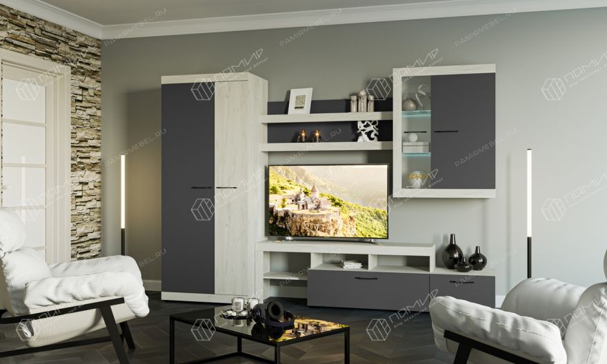 Гостиная "СОНАТА" Дуб Крафт белый - Антрацит №1