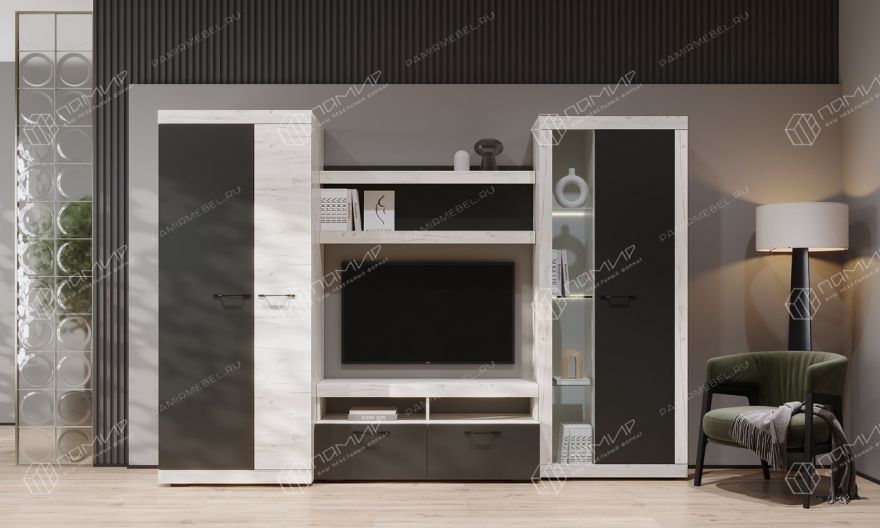 Гостиная "СОНАТА" Дуб Крафт белый - Антрацит №2
