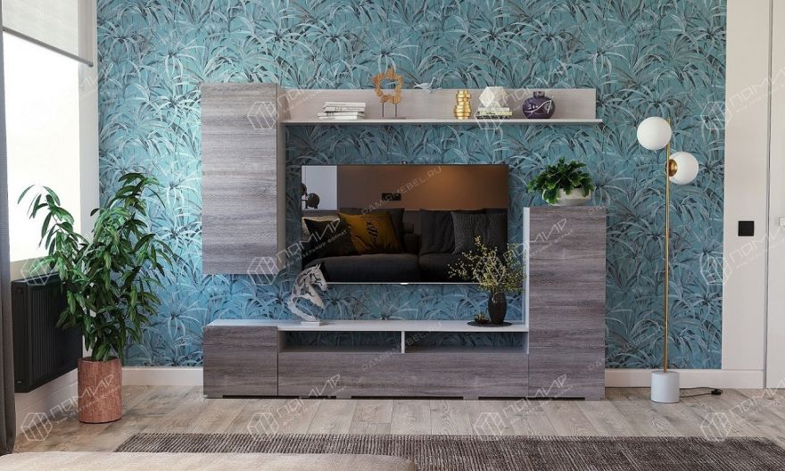 Гостиная "МИЯ" Ясень Анкор Светлый - Дуб Клабхаус серый