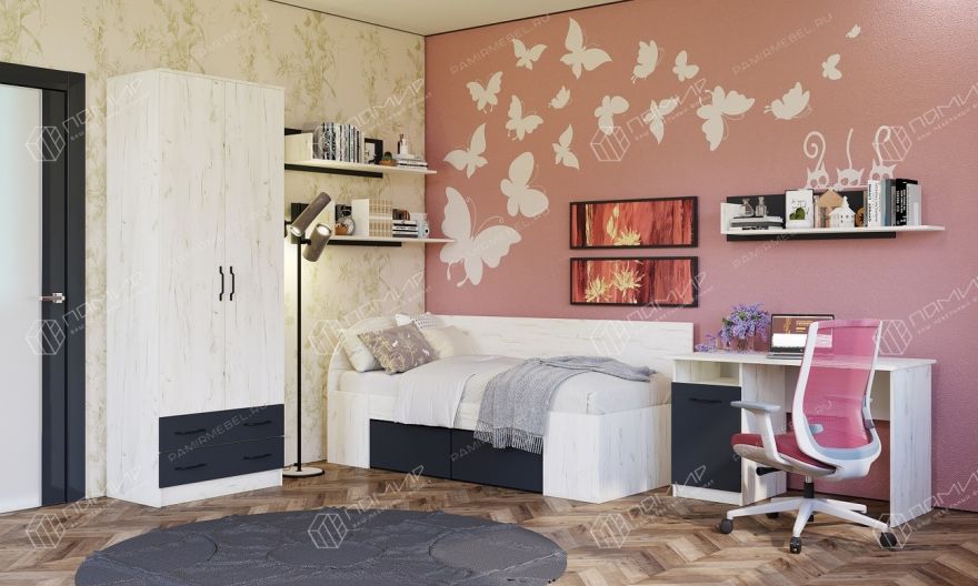 Детская Спальня "БЕАТРИС" Дуб Крафт белый - Антрацит №10