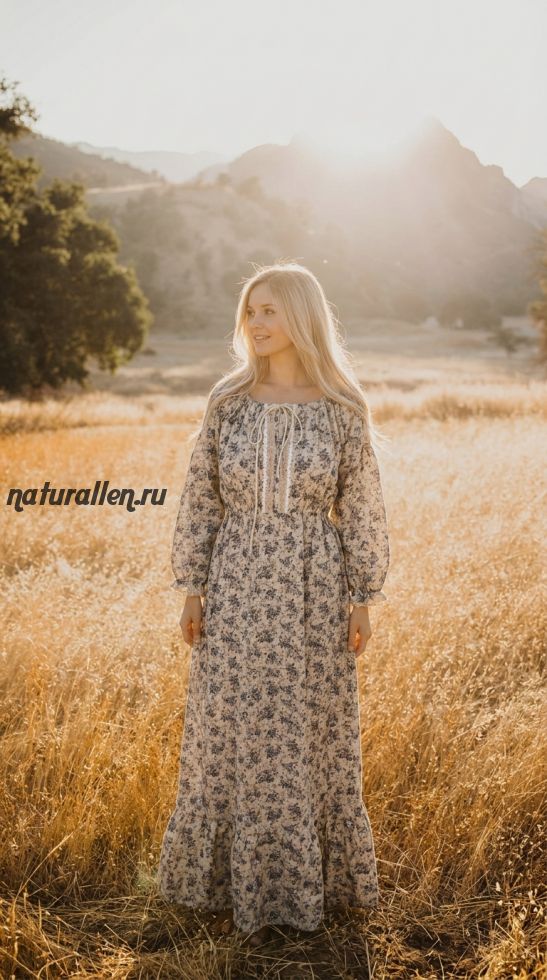 Платье в народном стиле синее