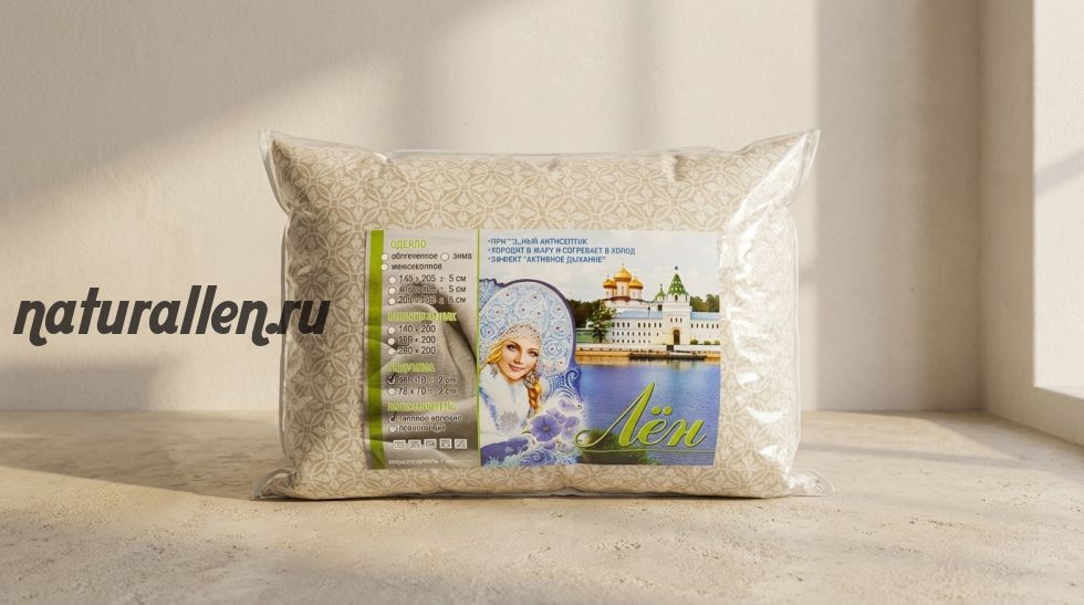 Наволочки стёганные льно-волокном (покрытие хлопок 100%,наполнение льняное)