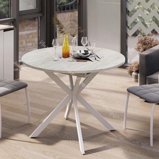 Стол обеденный раздвижной «Мэдисон» Тип 1 Белый муар, Дуб Крафт белый