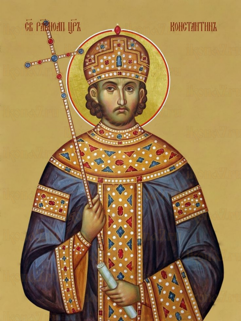 Рукописная икона Константин Великий Равноапостольный на липовой доске (ктг4-22154)
