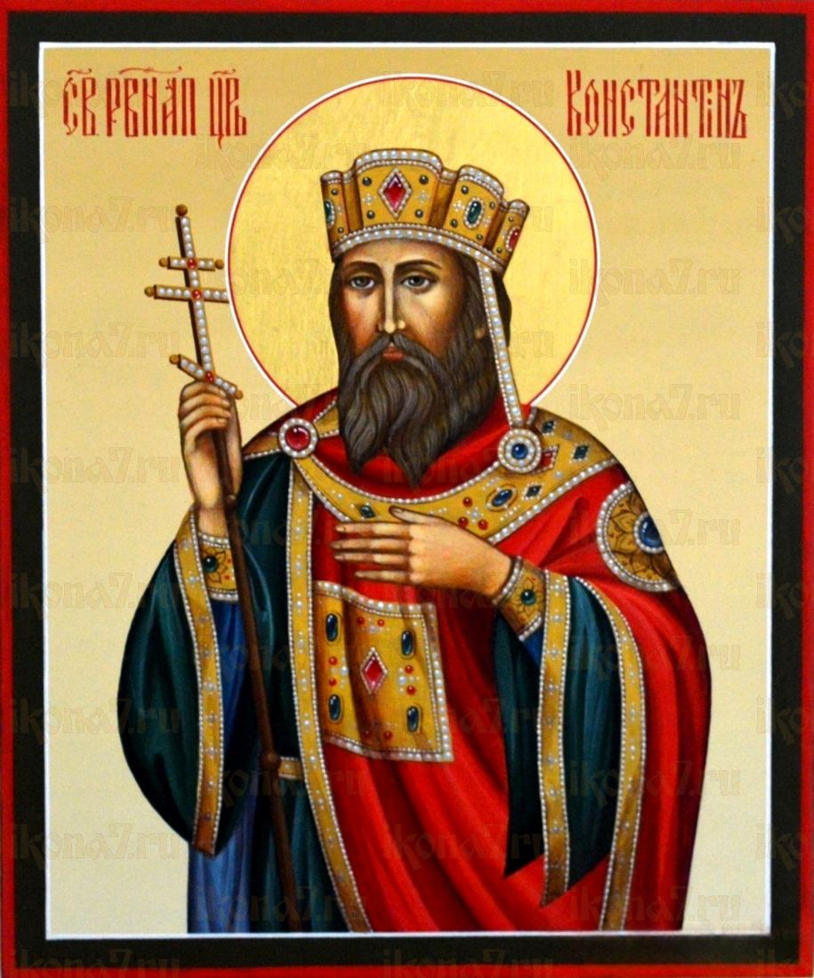 Рукописная икона Константин Великий Равноапостольный на липовой доске (ктг2-22156)