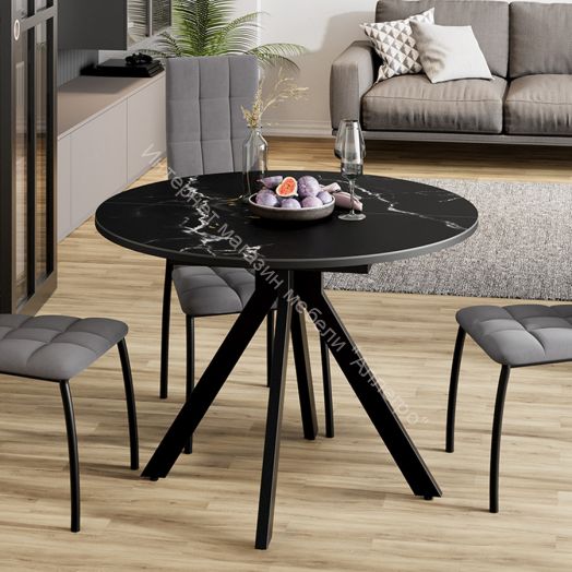 Стол обеденный раздвижной «Дуглас» Тип 2 Черный муар, Стекло матовое черный мрамор