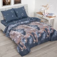 «Пегас» (ЛЮКС с простыней на резинке) постельное белье Поплин Евро