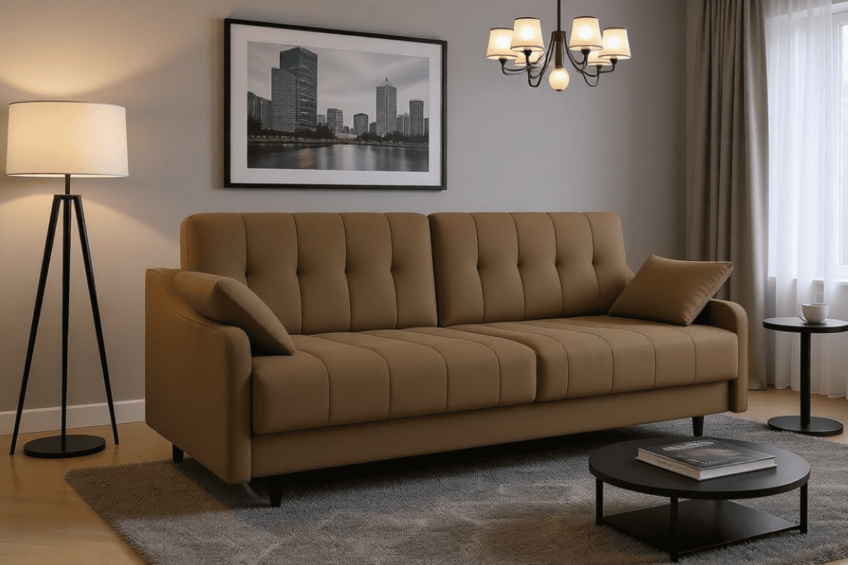 Диван прямой Женева механизм Тик-Так (Пантограф) велюр Палома шоколад (Paloma chocolate)-2