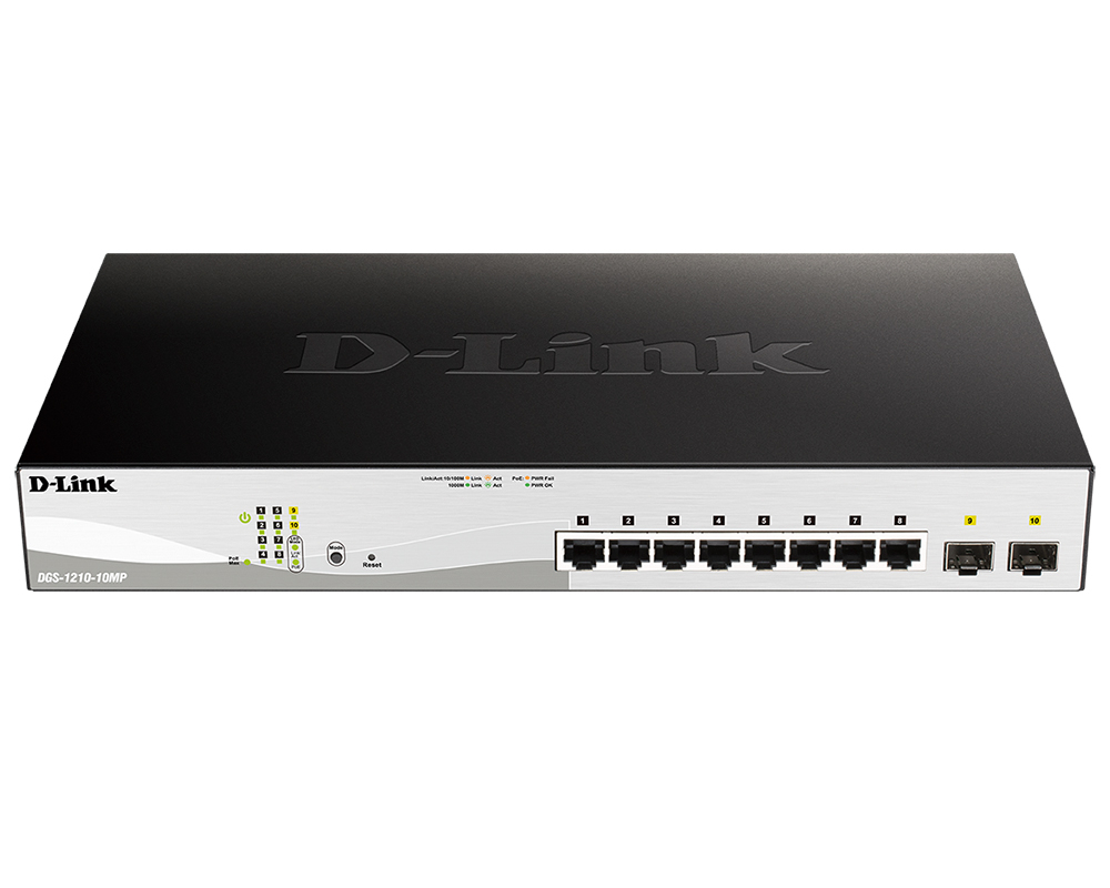 Коммутатор D-Link DGS-1210-10MP 8-PoE Управляемый 10-ports, DGS-1210-10MP/FL2A