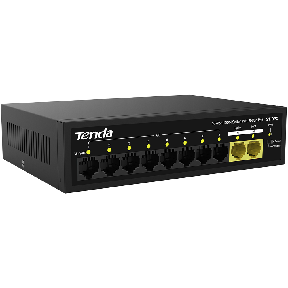 Коммутатор TENDA S110PC 8-PoE Неуправляемый 10-ports, S110PC