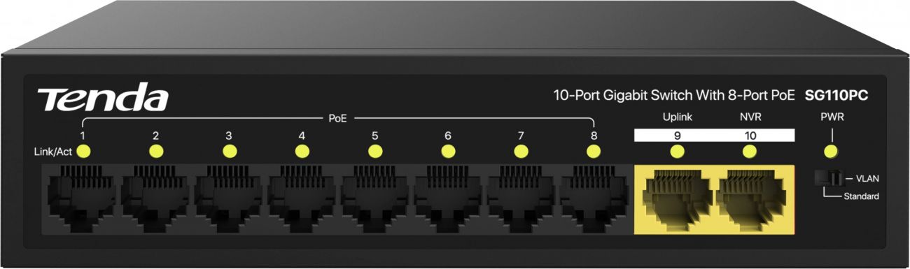 Коммутатор TENDA SG110PC 8-PoE Неуправляемый 10-ports, SG110PC