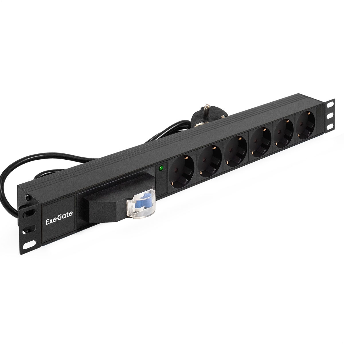 Блок розеток Exegate PDU-19H610 Al-6S-EU2.5CU-1P, 1U, EX280835RUS
