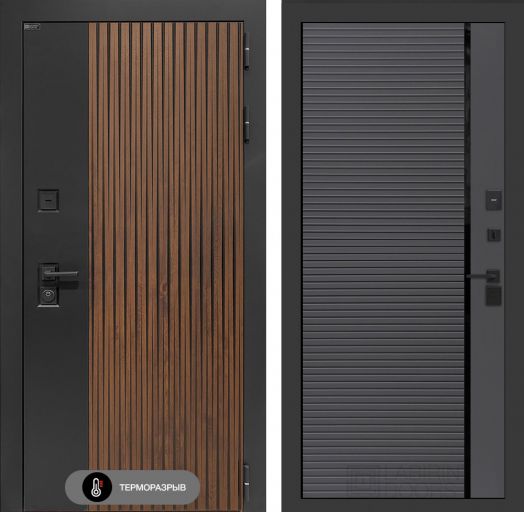 Входная дверь Лабиринт Айслаб - 22 Графит софт, черная вставка с терморазрывом