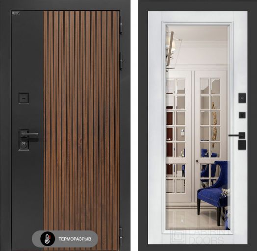 Входная дверь Лабиринт Айслаб - Зеркало фацет Белый софт с терморазрывом