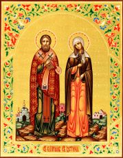 Рукописная икона Иустина и Киприан на липовой доске (22419)