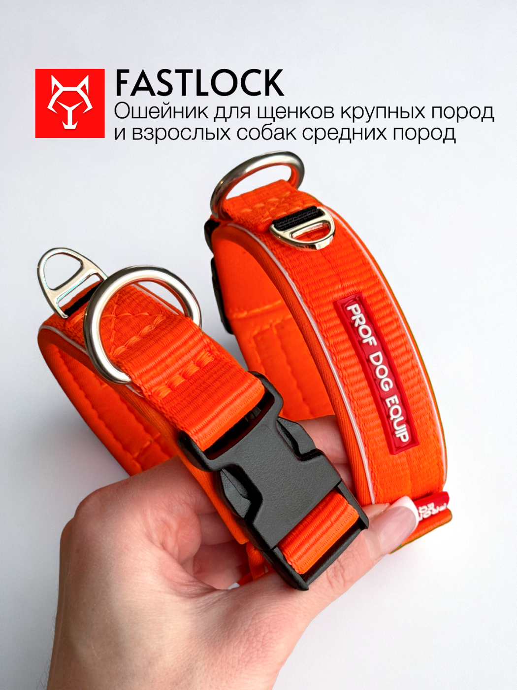 Ошейник FASTLOCK Оранжевый яркий | Для щенков и взрослых средних собак