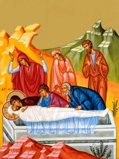 Рукописная икона Положение во гроб на липовой доске (22445)