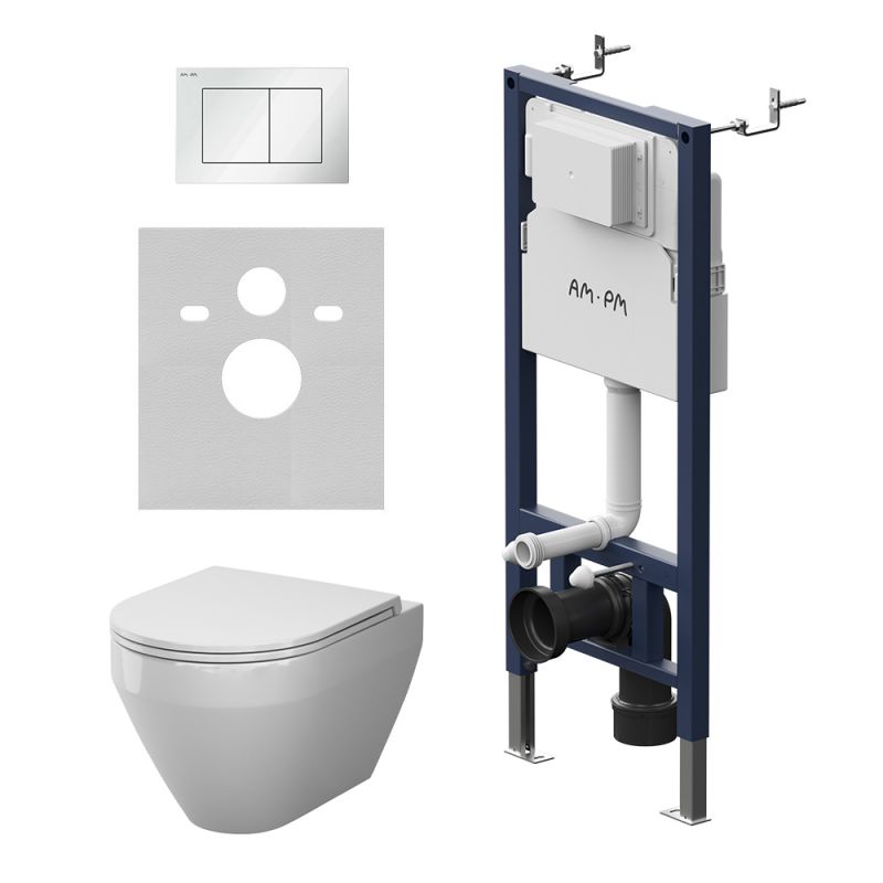 Комплект инсталляции AM.PM PrimeFit унитаз Spirit V2.0 Aquaspin, клавиша белая IS90201.701900