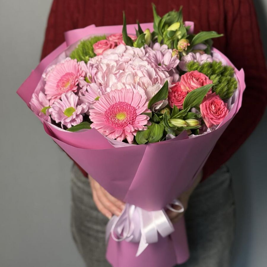 Букет розовый с герберой